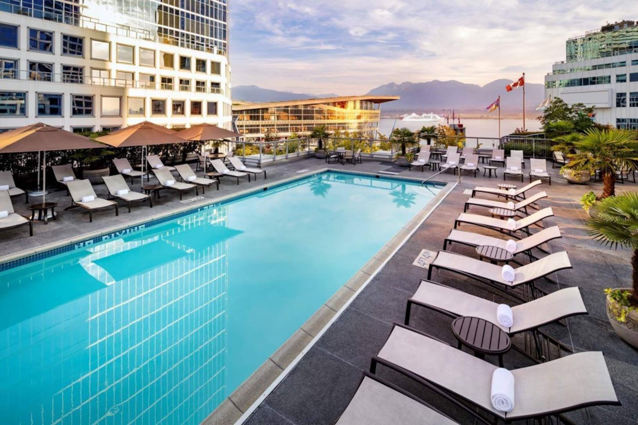 A view of the pool in Fairmont waterfront hotel.