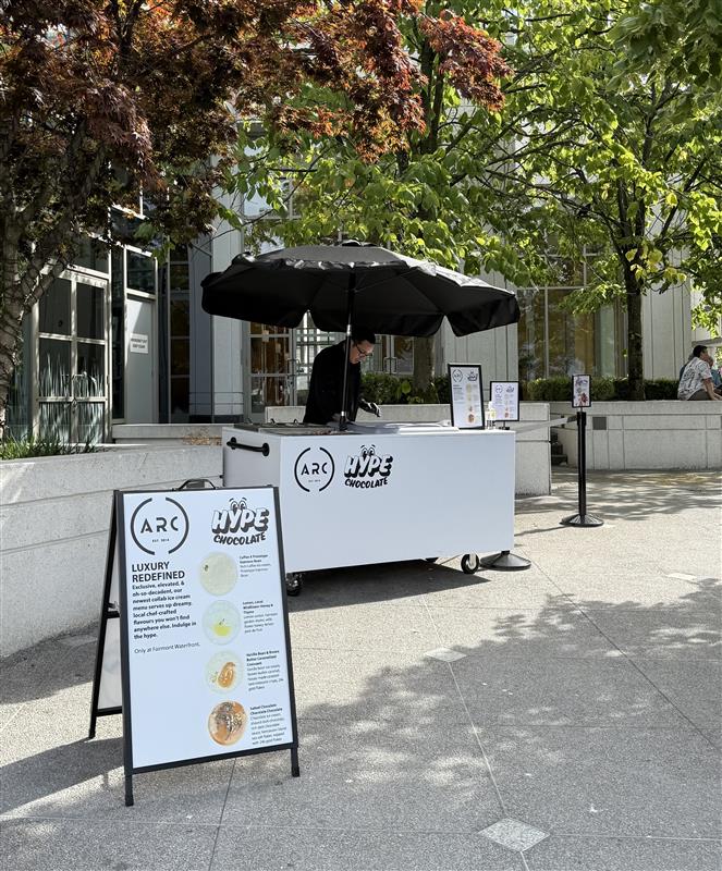 Co-founded by Scott Symons HYPE Chocolate cart. ARCs patio - company loco