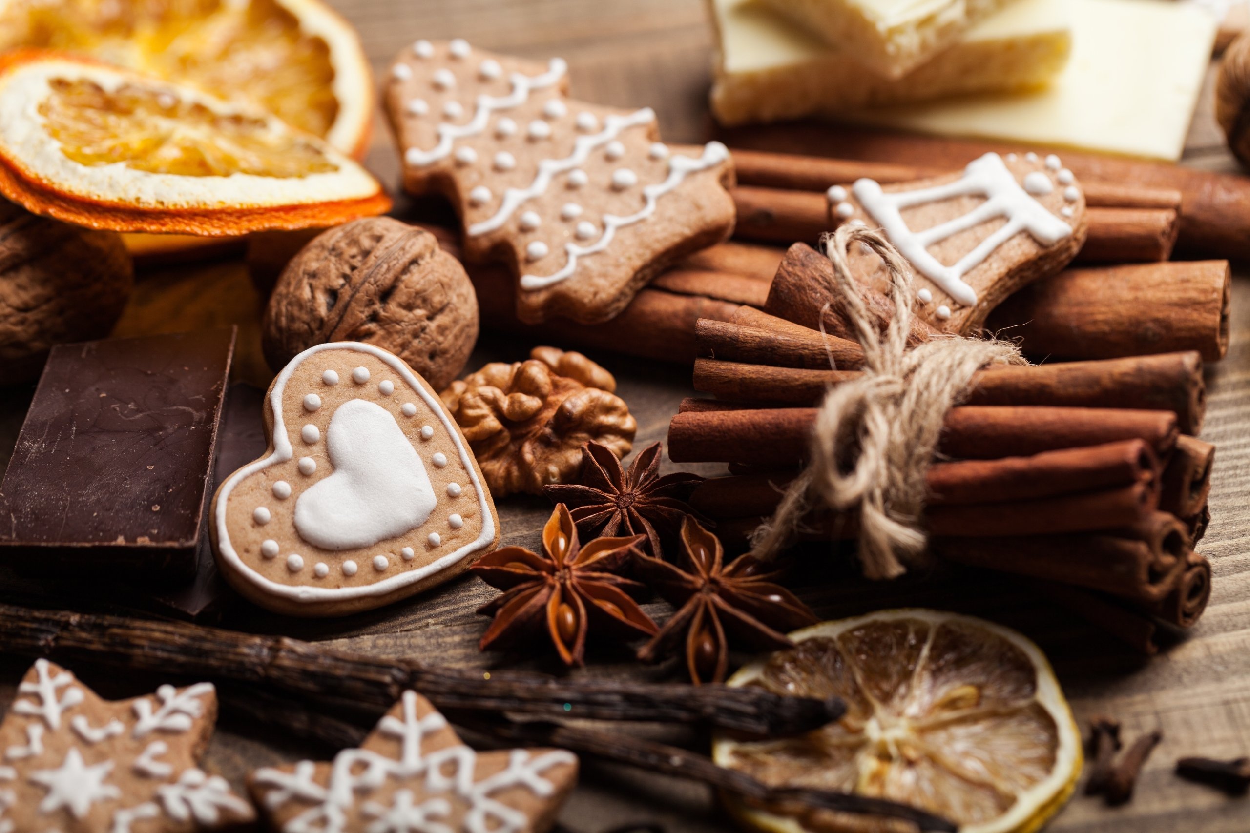 Tasty Christmas cookies on background