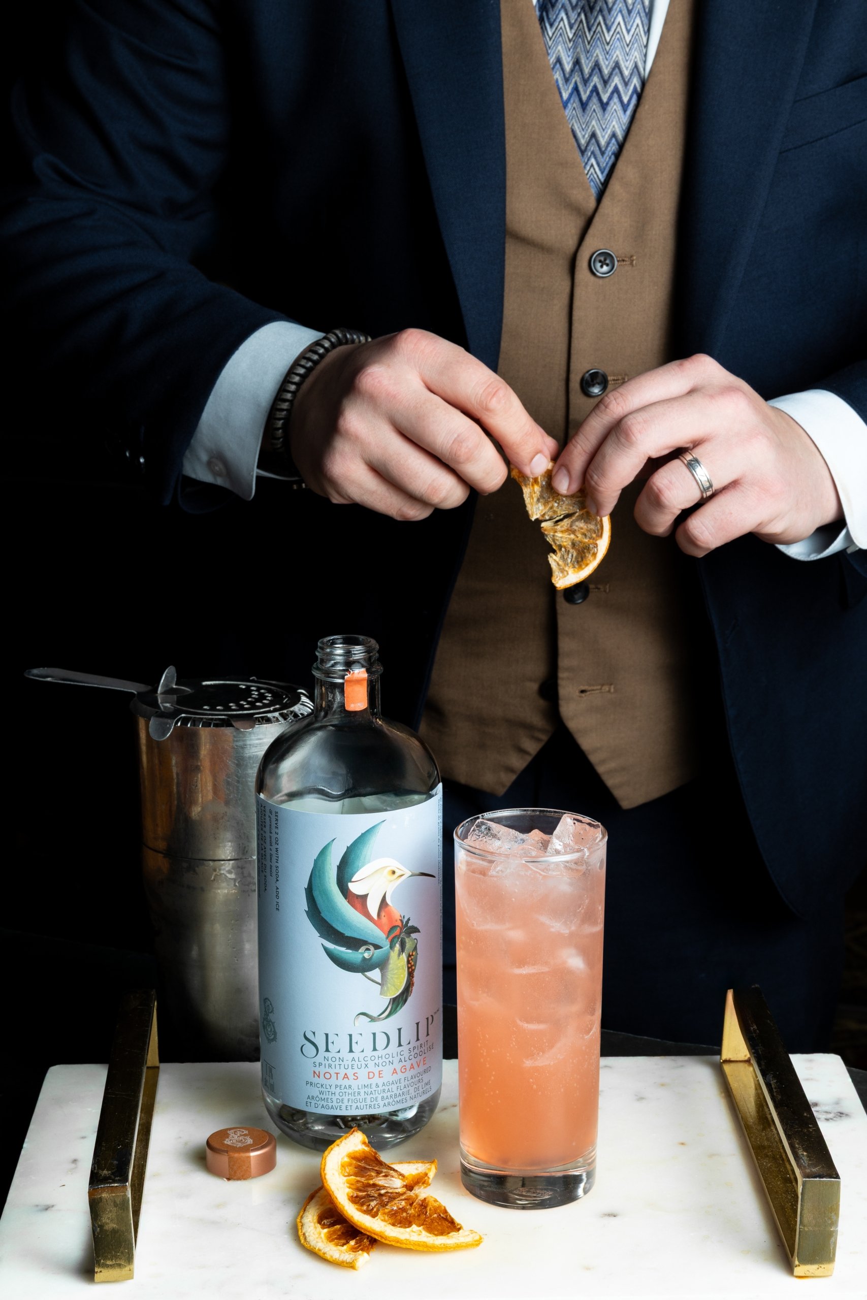 Mindful January cocktail on a tray