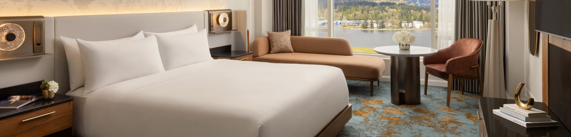 Fairmont Waterfront newly renovated guestroom image with harbour view.