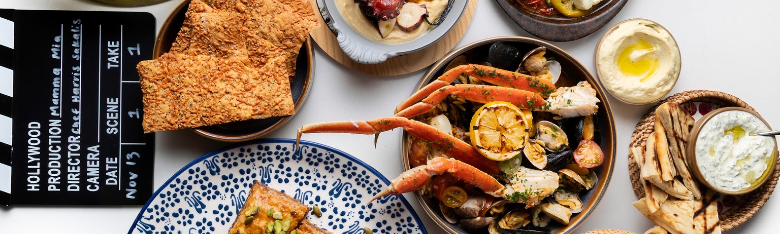 table spread of Mediterranean food