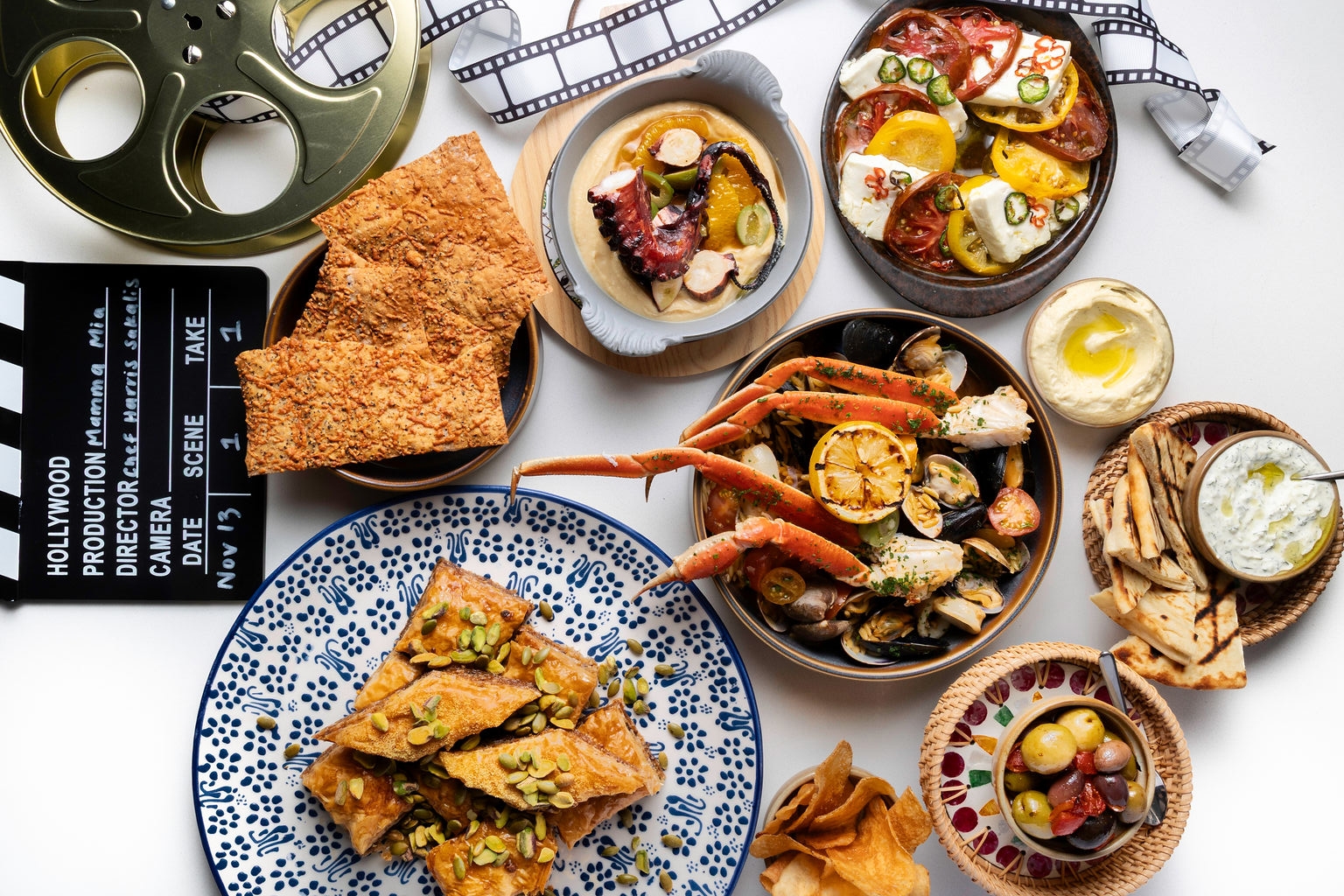 table spread of Mediterranean food